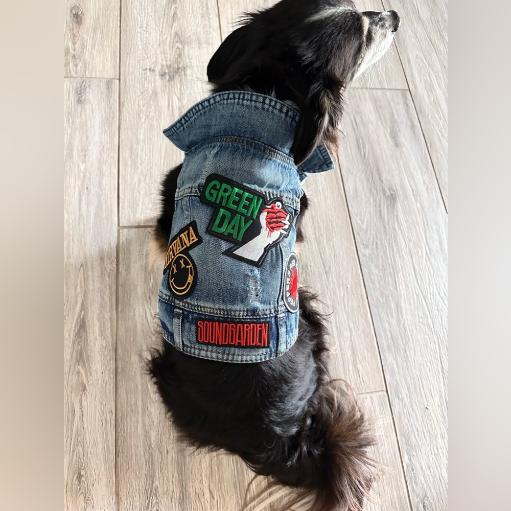 Custom Dog Jean Jacket w band patches